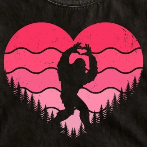 Valentine Bigfoot Shirt, Sasquatch Love Heart Tee - Picture 2 of 4